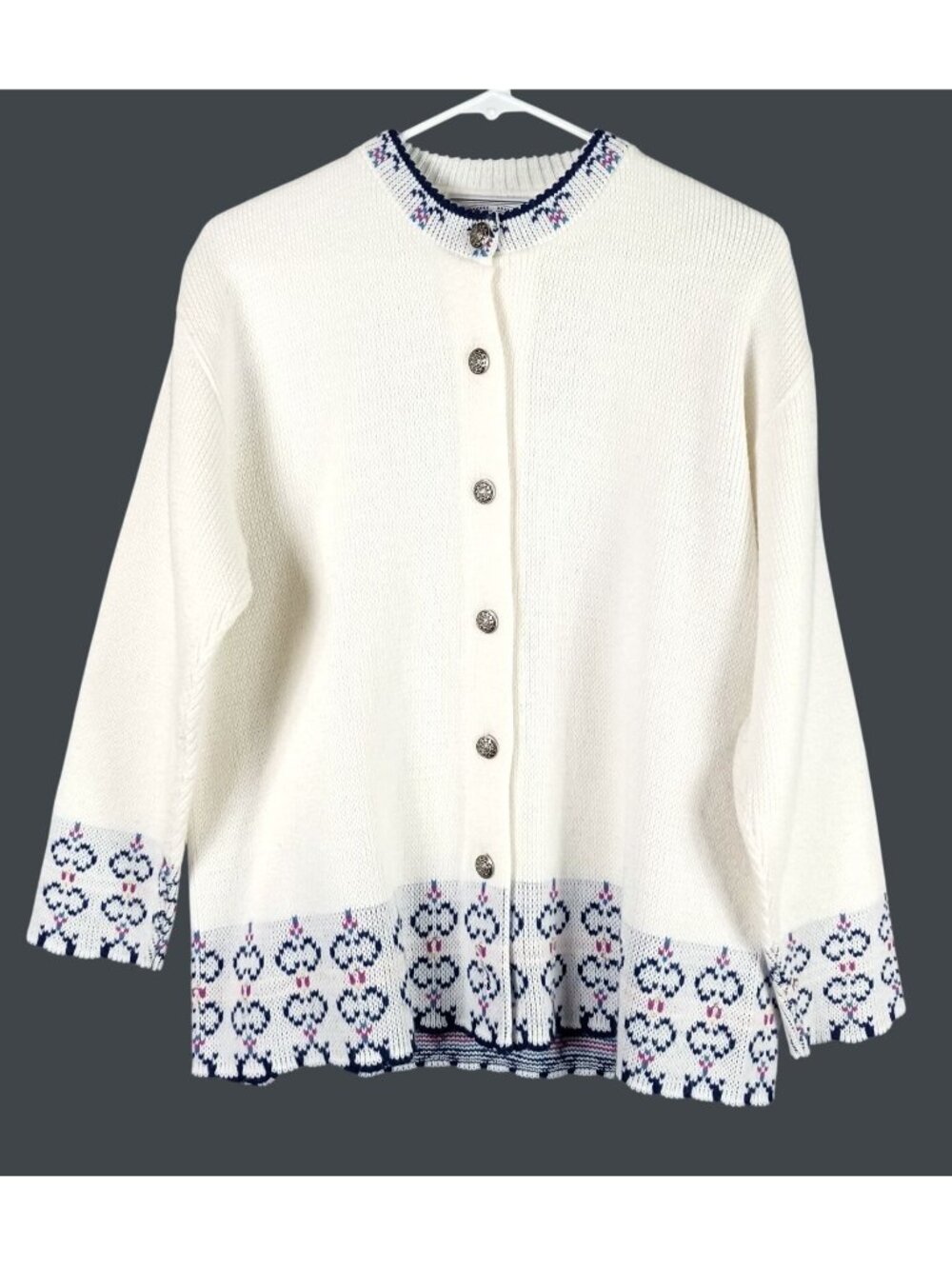 Jersild Vintage Fair Isle Cardigan Sweater Womens Medium White Nordic Fall USA